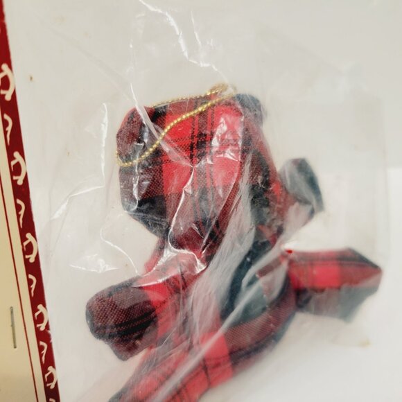 Vtg Just for Keeps Mini Red Green Holiday Christmas Plaid Teddy Bear Ornament - Picture 2 of 4